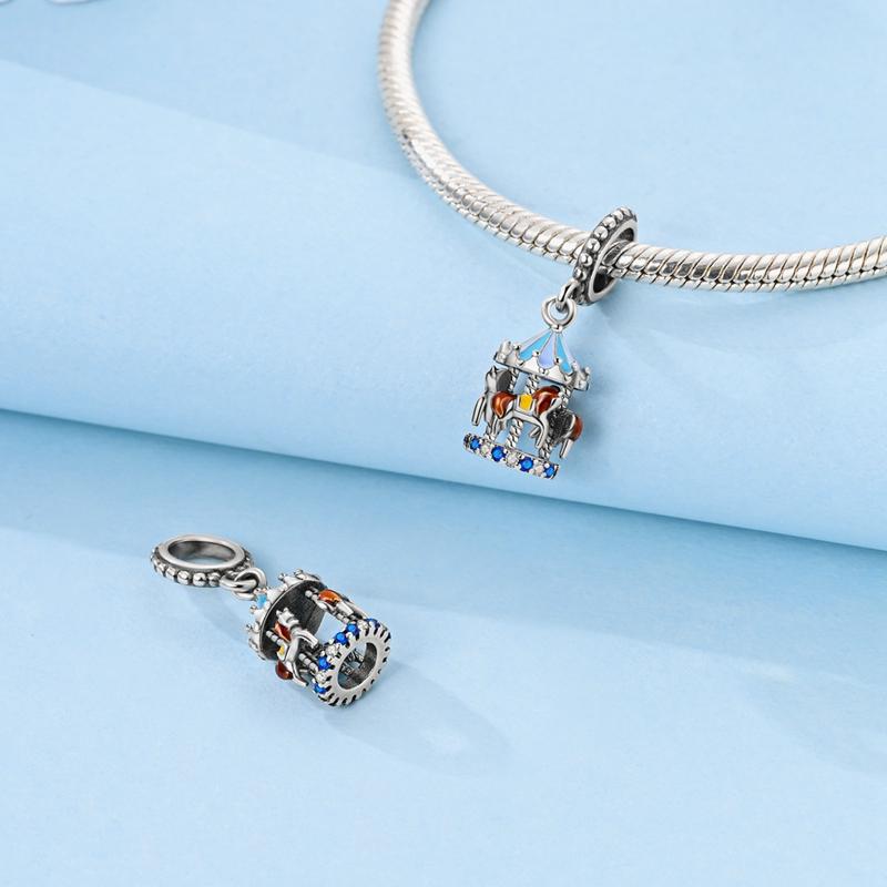 Copper Colorful Thermos Cup Charms Blue Carousel Pendant Fit Original Bracelet Necklace Women Jewelry Gift