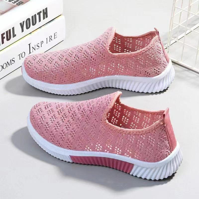 Summer Korean Mesh Comfortable Women Shoes Breathable Hollow Sports Walking Sneakers Casual Flat Ladies Solid Shoes 2024