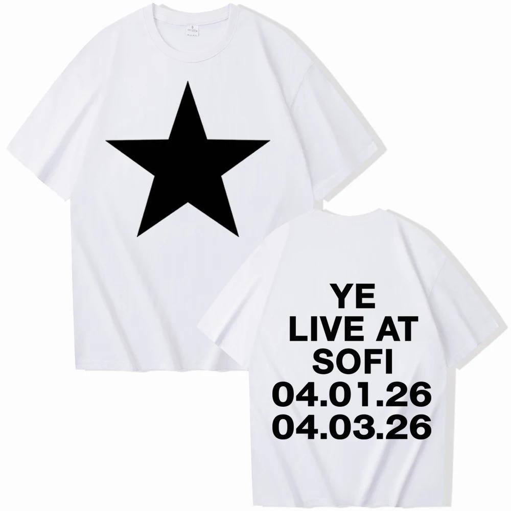 Летняя мода 2026 Модная футболка Мужчины Женщины Винтажный топ Bully Kanye West Ye Live At Sofi Футболка Мужчина Женщина Харадзюку Короткий рукав Круглый вырез Повседневная рубашка