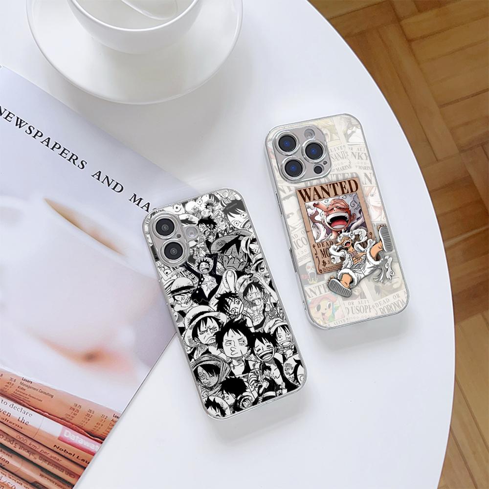 N199 Новый стильный чехол для телефона One Piece Luffy Gear 5 для iPhone 16 15 Pro Max 8 Samsung S24 S23 A54 A35 Redmi Note13 Pro с позолоченной рамкой и закаленным стеклом