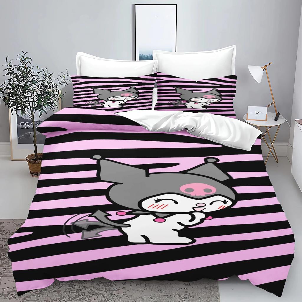 Sanrio Bedding Sets Hello Kitty Kuromi Cinnamoroll Comforter Bed Cover Duvet Cover Pillow Case 2-3 Pieces Sets Kids Adult Size