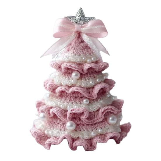 Handmade Crochet Christmas Tree DIY Crochet Christmas Tree Kit with Bow Faux Pearl Decor Holiday Craft Starter Set for Beginners
