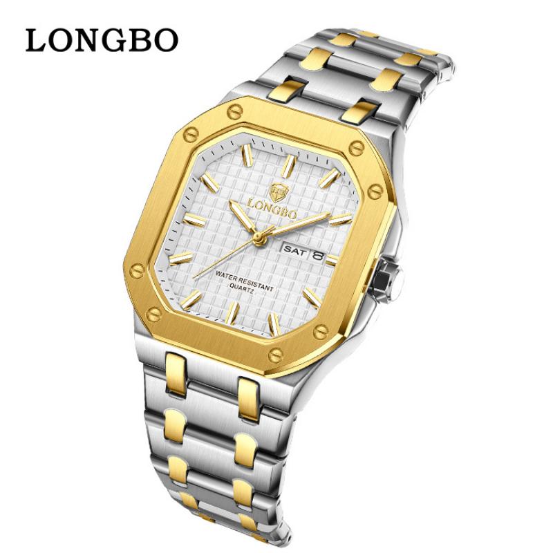 Luxury Men Square Wrist Watch Octagon Case Stainless Steel Band Quartz Watches Dual Day‑Date Luminous Waterproof