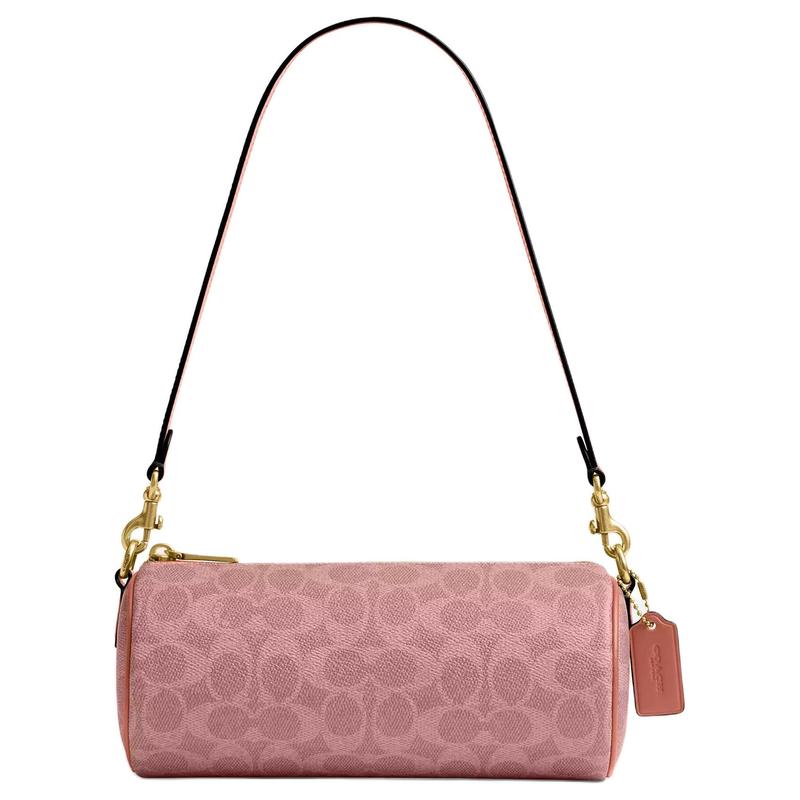 COACH Barrel 22 presbyopia all-over printed metal accessories coated canvas and calfskin crossbody shoulder bag small size women's pink