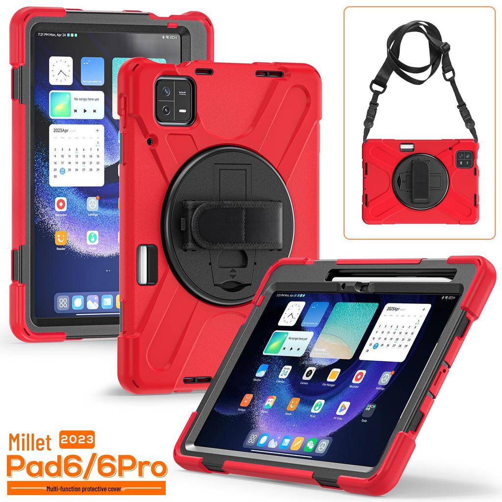 Совместим с Redmi Pad 11 дюймов 2025, Силиконовый противоударный чехол Xiaomi с полным покрытием и вращающимся плечевым ремнем.