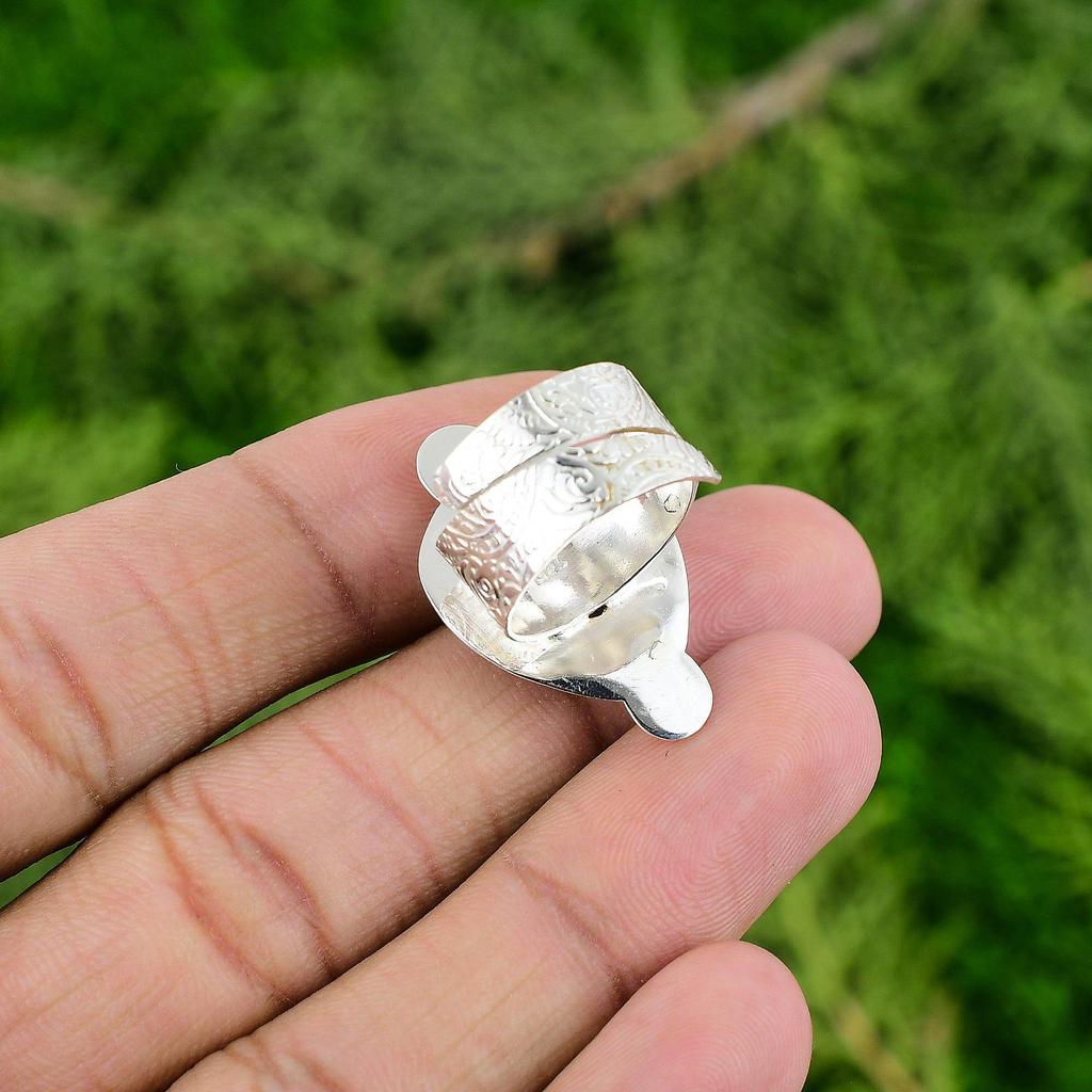 Natural Moss Prehnite Gemstone Promise Adjustable Ring 925 Silver For Women