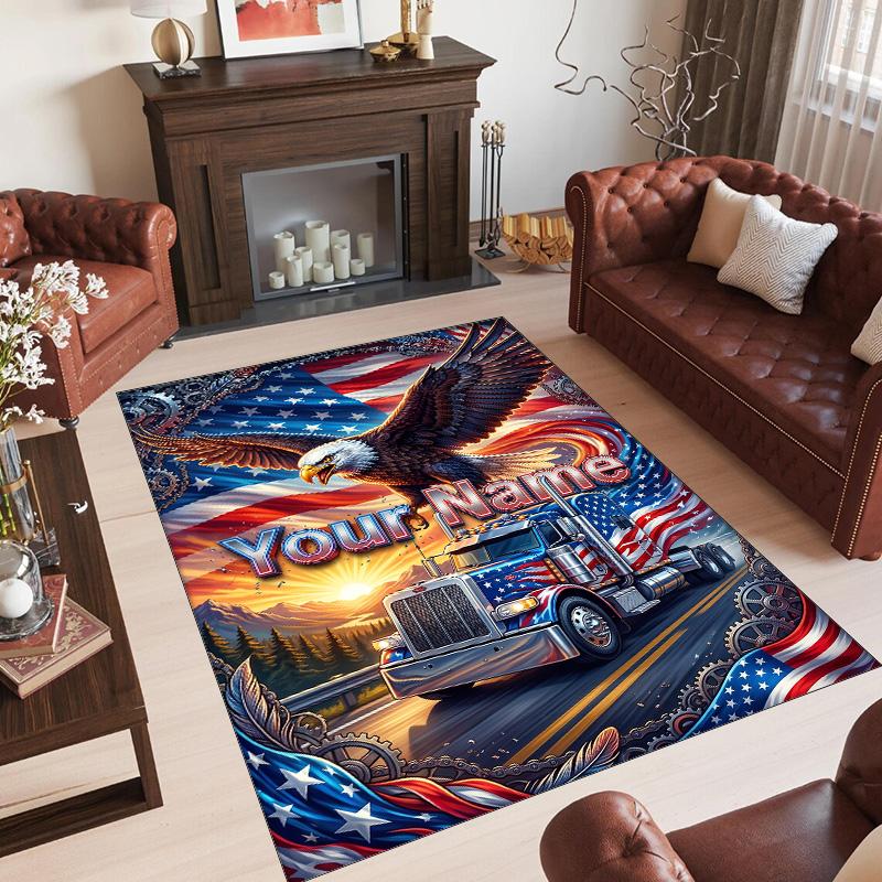Truck Theme Crystal Velvet Rug Personalized Custom Name Text Soft Floor Mat Home Decor