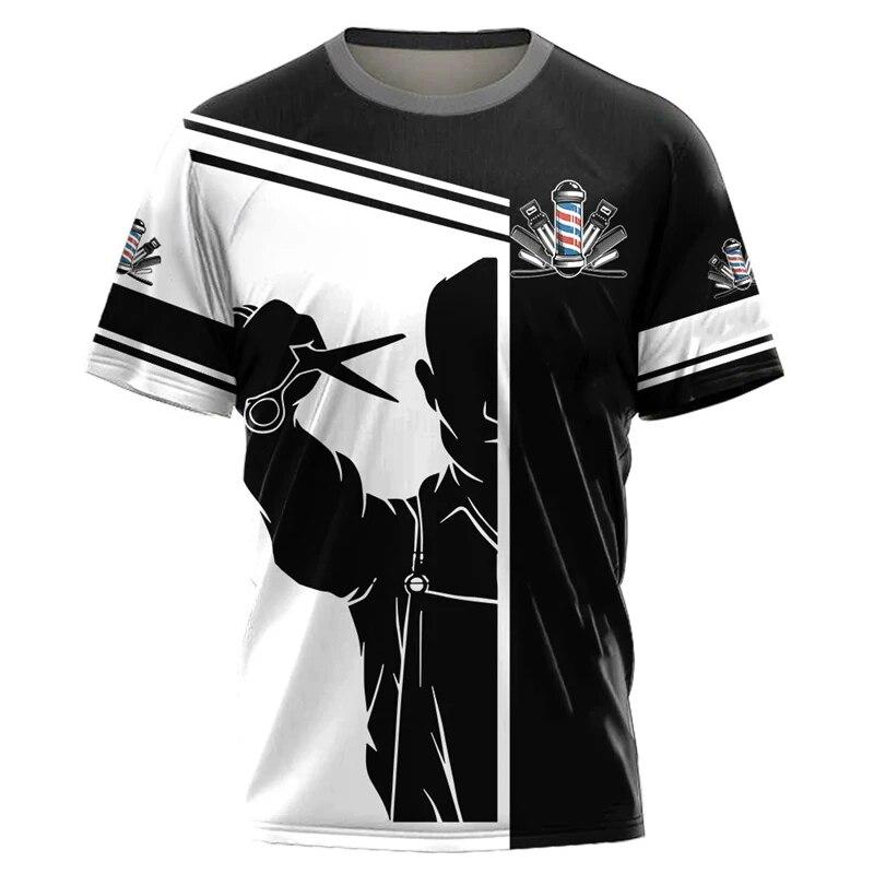 Футболка для парикмахерской для мужчин, одежда, футболка с 3D принтом и круглым вырезом, большие футболки, униформа, повседневные повседневные топы с короткими рукавами, крутой панк