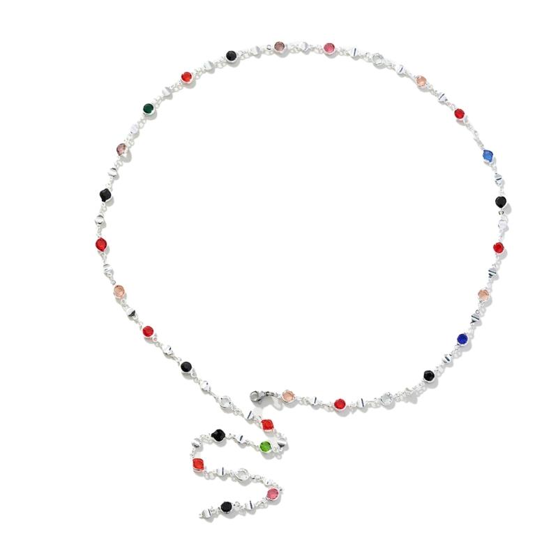 Colorful Crystal Necklace Rhinestones Long Y-Shaped Neckchain Bohemian Clavicle Chain Fashion Accessory for Women