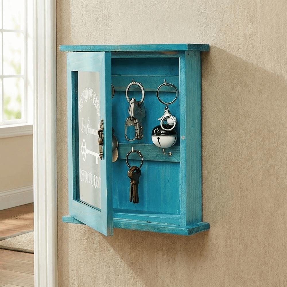 Wooden Cabinet Key Rack Rustic Key Hook Creative Wall-Mounted Key Holder Hallway
