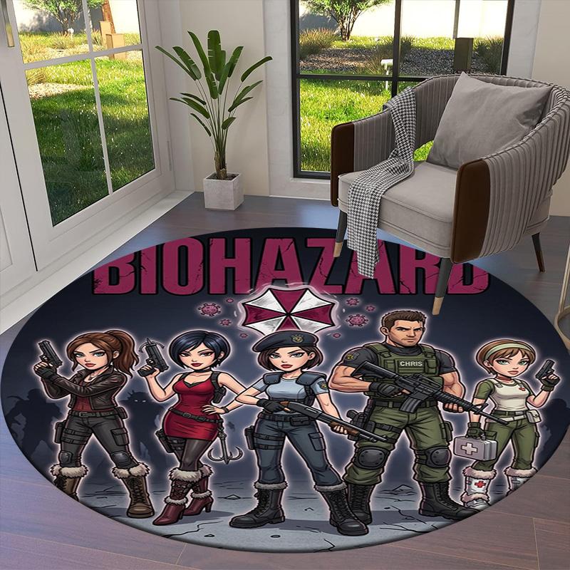 Resident Evil Round Area Rug Carpet Rug For Living Room Bedroom Sofa Playroom Decor Nonslip Floor Mat