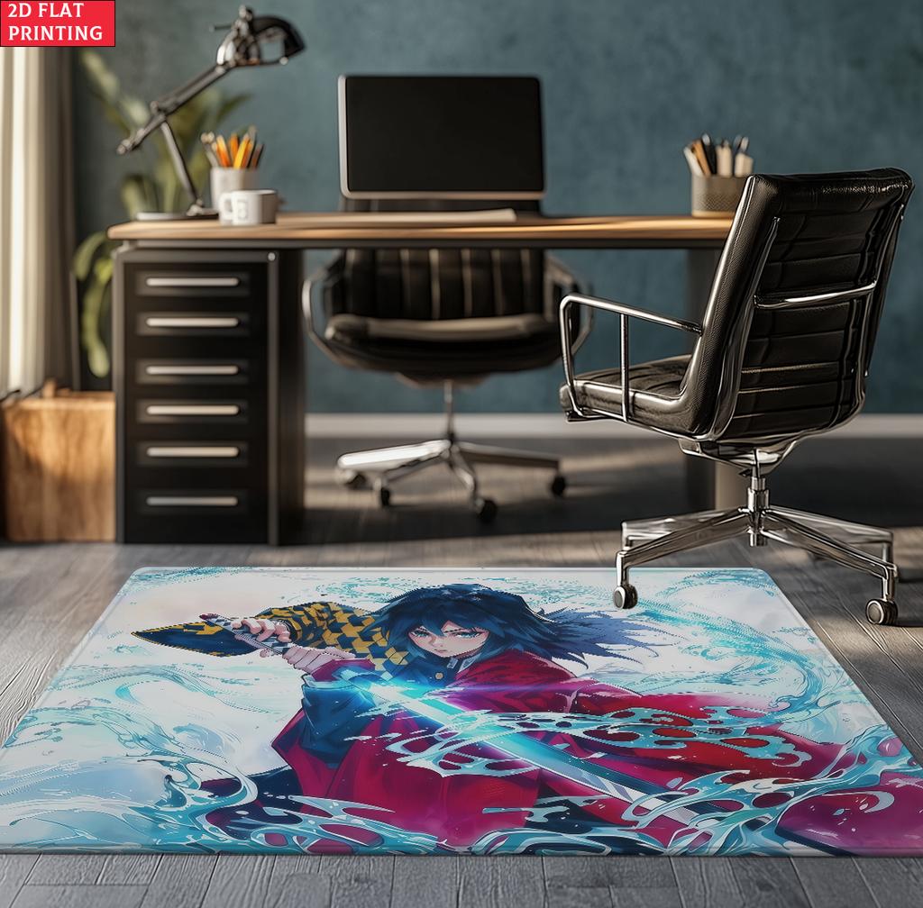 Anime Demon Area Rug, Dark Fire Water Theme Non-slip Floor Mat, Gamer Room Bedroom Decor Carpet, Washable Home Gift