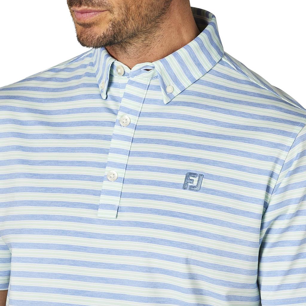 FootJoy Men's Heather Stripe Short Sleeve Button-Down Golf Shirt, Heather Blue Jay, Size Small (FJ-S25-S11, 34519-S)