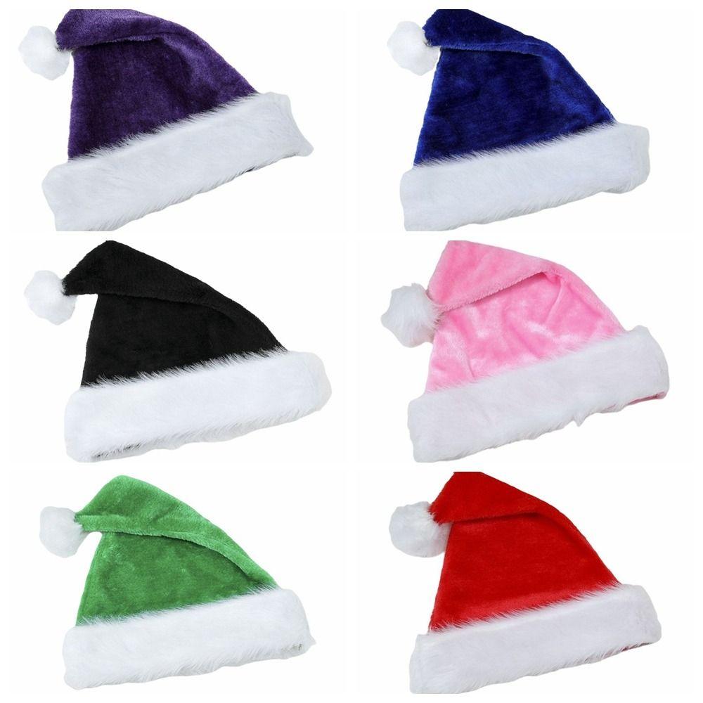 with Pompom Fur Xmas Cap Plush Santa Claus Hat Fashion Plush Christmas Hat Unisex