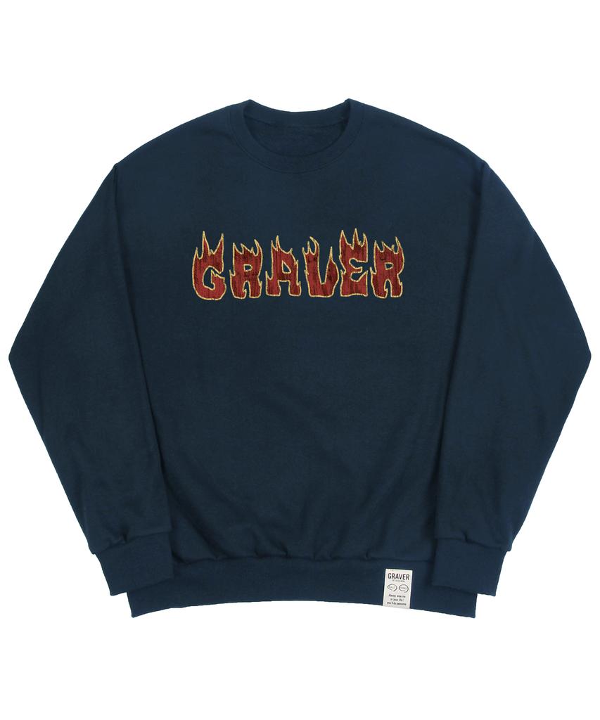 GRAVER [Unisex] Flame Logo Sweatshirt_Navy