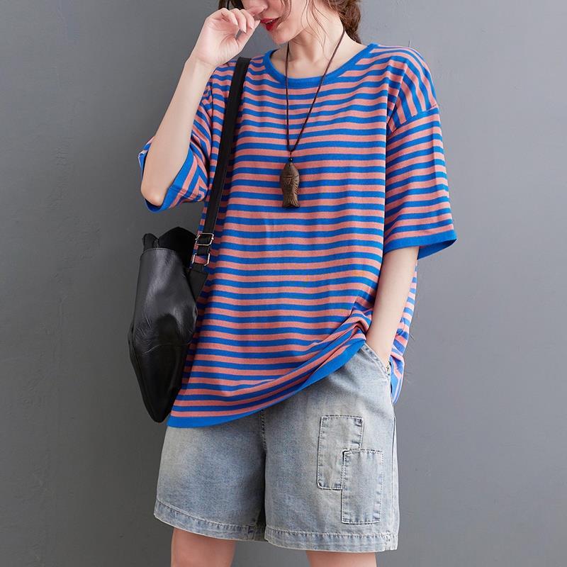Футболки в полоску из хлопка, женские повседневные свободные топы с коротким рукавом, летние трендовые тонкие футболки большого размера, футболка в корейском стиле, топ Y2k