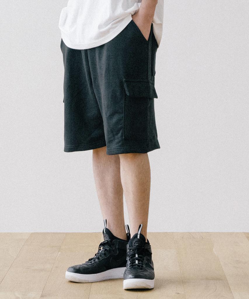 VASTIC Wide Sweat Cargo Half Pants_Black