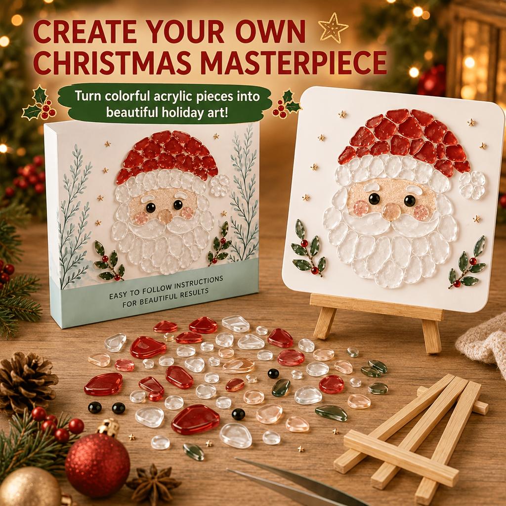 Christmas Art Kit, Christmas-themed Diamond Painting, Includes Canvas, Easel, Stickers, Tweezers, Acrylic Drills, Gift Box Packaging