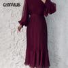 Spring and Autumn Women's Dress Temperament Light Mature Wind Dress Long Dress Pleated Dress