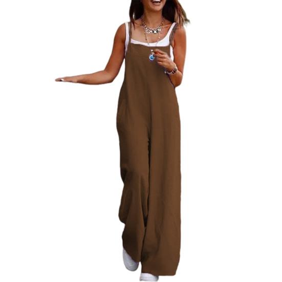 Lady Jumpsuit Collarless Spaghetti Strap Backless Sleeveless Loose Wide Leg Full Length Overalls Casual Daily Wear Outfit