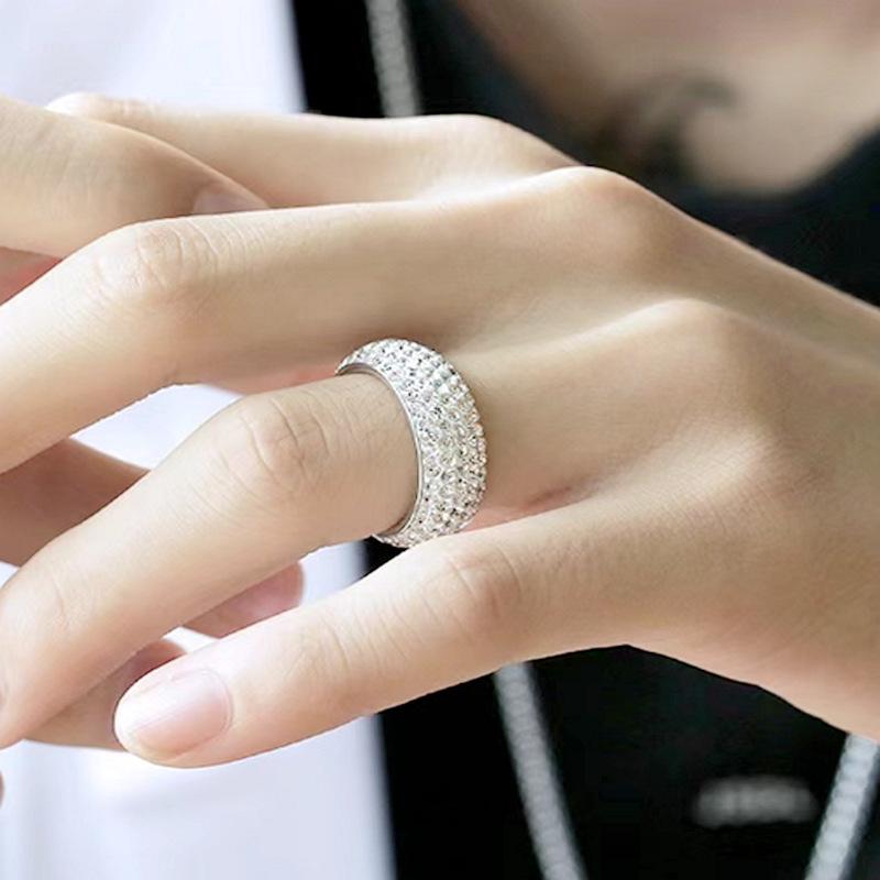 European & American Fashion Titanium Steel Diamond Arc Ring - Stylish Couple's Design, Korean Niche Style