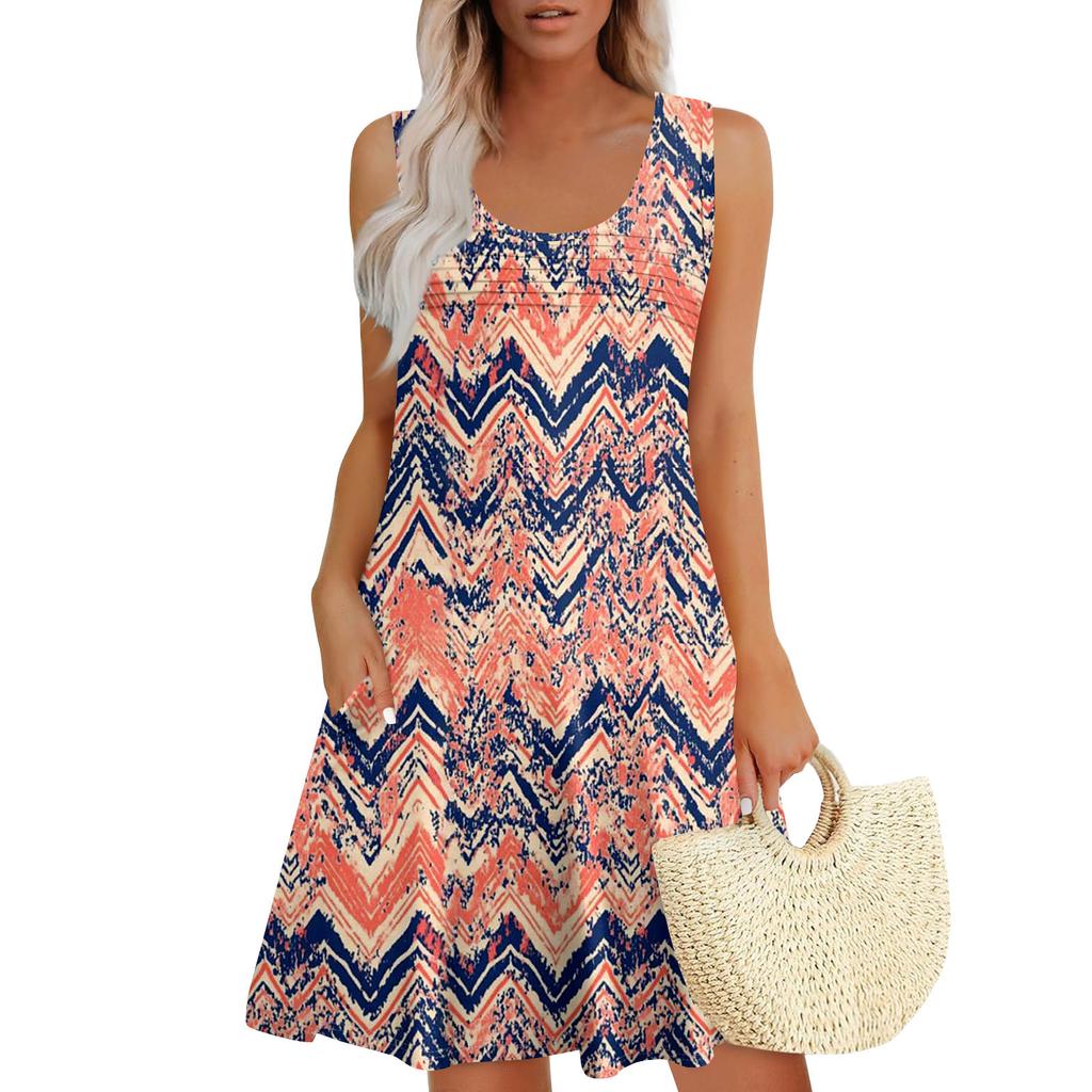 Womens Summer Dresses Loose U Neck Sleeveless Sundresses Dress With Pockets