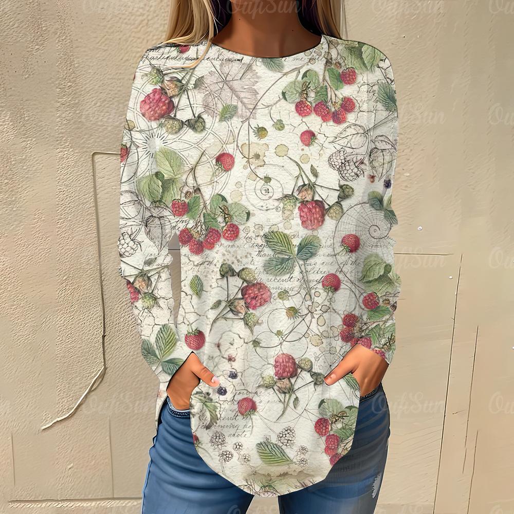 Винтажные женские футболки в стиле ретро с цветочным принтом, осенняя уличная футболка с длинными рукавами, женская одежда Y2K, повседневные свободные топы, пуловеры