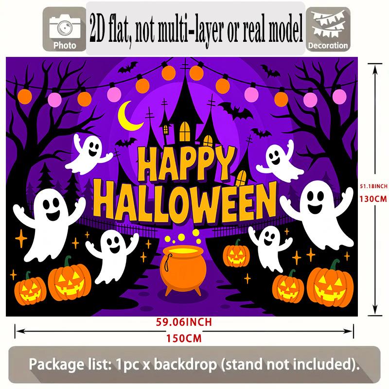 Party Backdrop Halloween Castle Purple Flat Banners Spooky Ghosts Pumpkins Celebrations Event Backdrop Decoration Front Door Decor