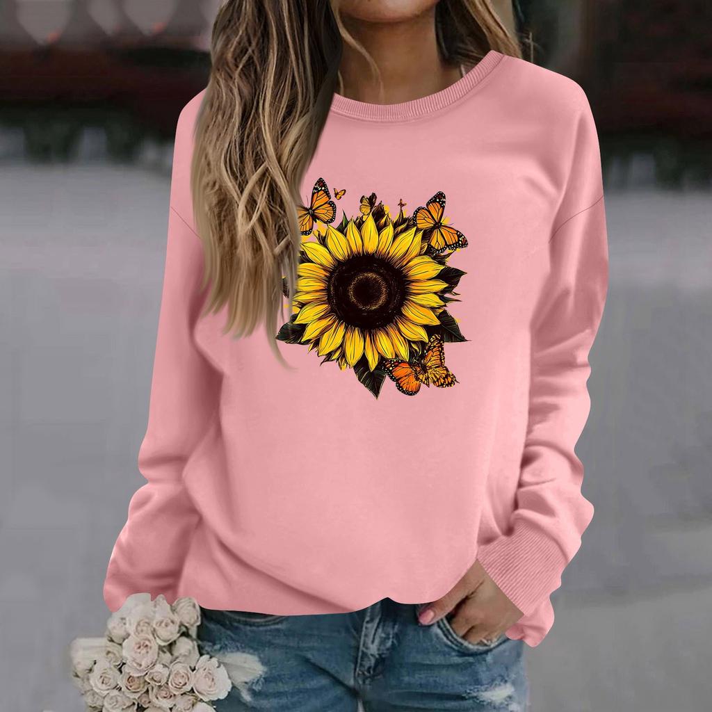 Женская модная повседневная толстовка с длинным рукавом и круглым вырезом с принтом