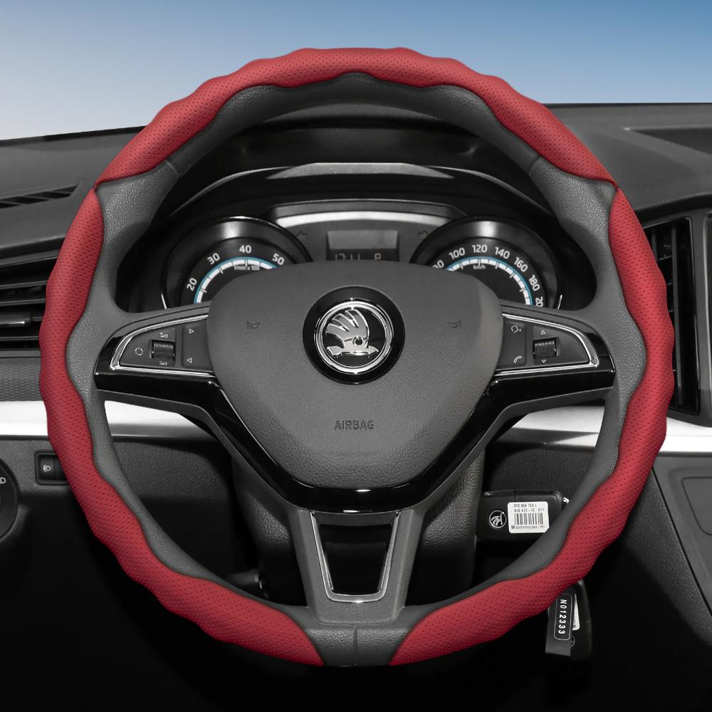 Подходит для чехла на руль Skoda с волнистым спортивным дизайном, дышащая кожа, сегментированный, нескользящий, впитывающий пот, защита для Octavia,