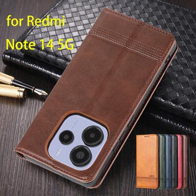 Кожаный чехол-книжка с магнитной адсорбцией для Xiaomi Redmi Note 14 5G Global EUR RUS Защитный чехол Capa Fundas Coque
