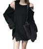 ShuMing Long Sleeve Loose Street Korean Pullover Women's Hoodie, Off-the-Shoulder, Fit, Simple, Black, Style, Style, Stylish, (Free Size, Black)
