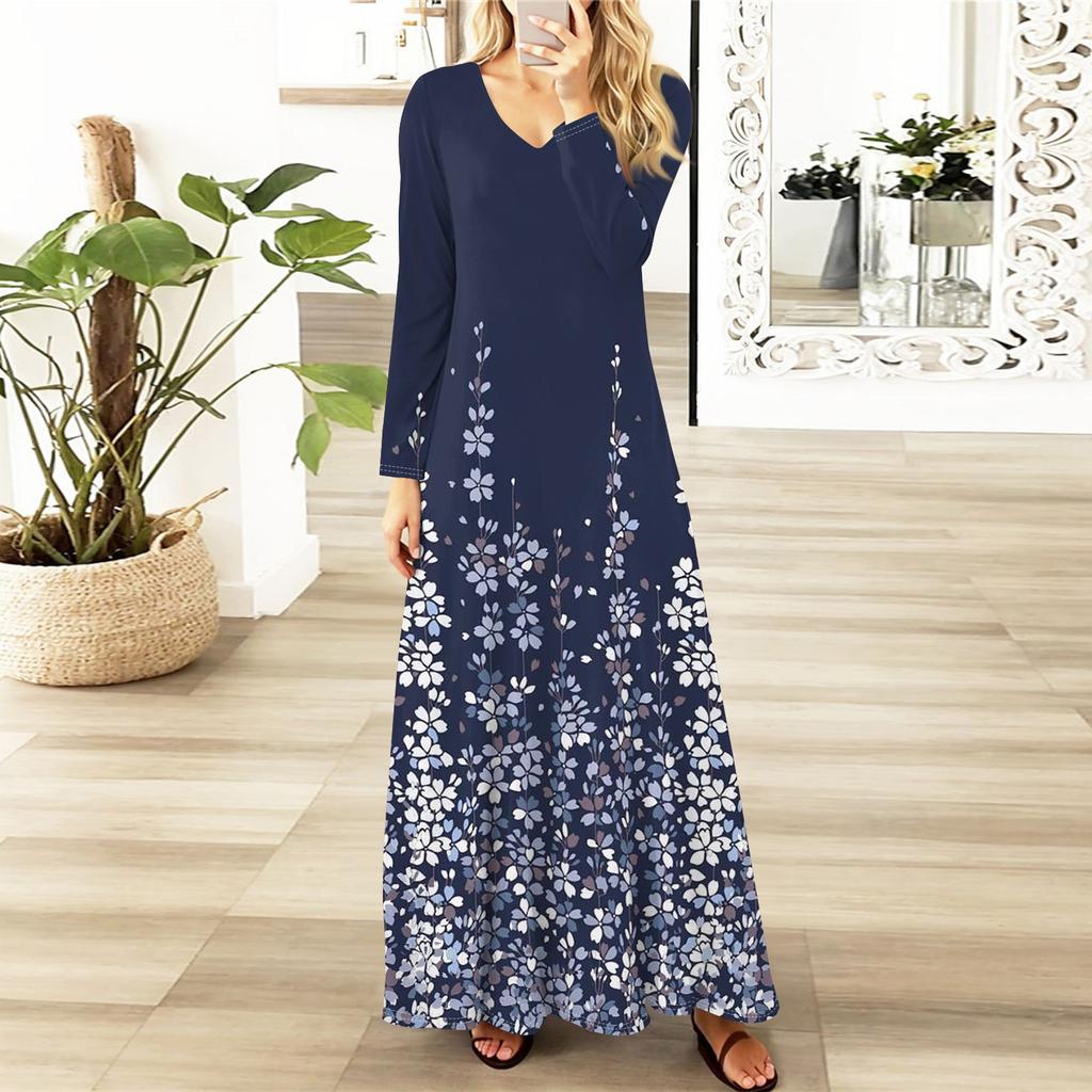 Womens Floral,Gradient Print Maxi Dresses Sexy Dresses Long Sleeve Elegant Fall Long Dresses Holiday Dresses for Women