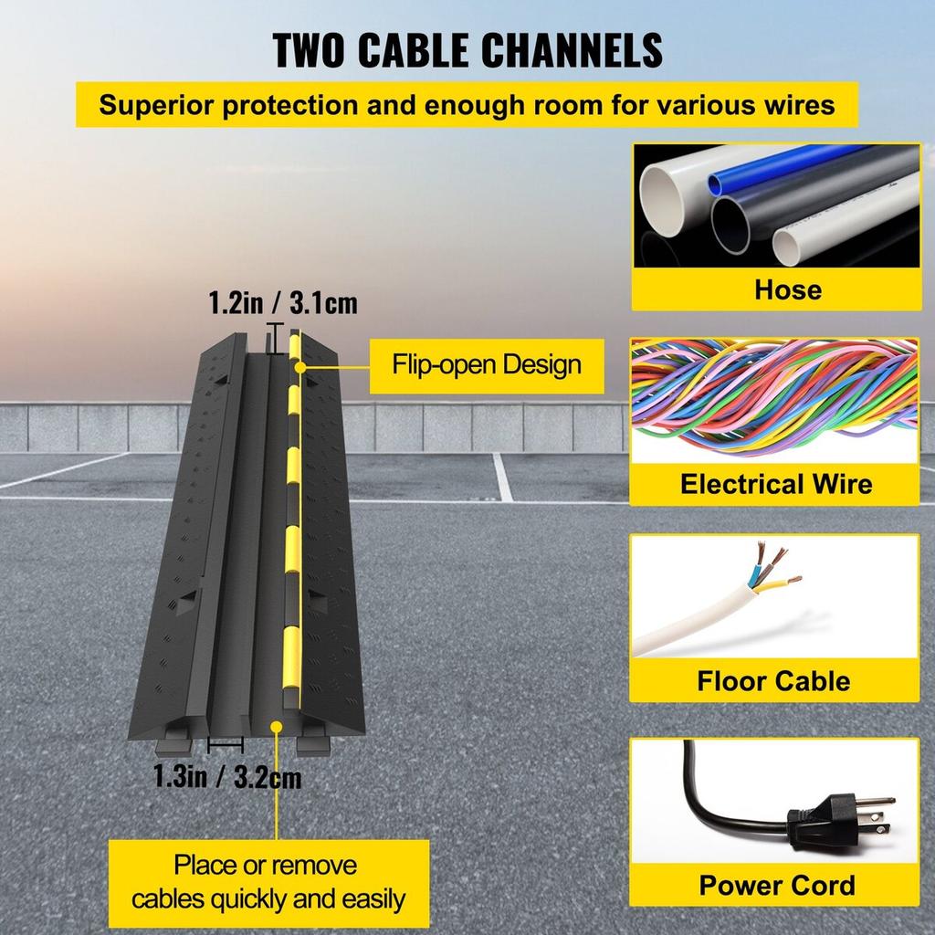Cable Protector Ramp, 5 Packs 2 Channels Speed Bump Hump, Rubber Modular Speed Bump Rated 11000 LBS Load Capacity, Protective Wire Cord Ramp Driveway