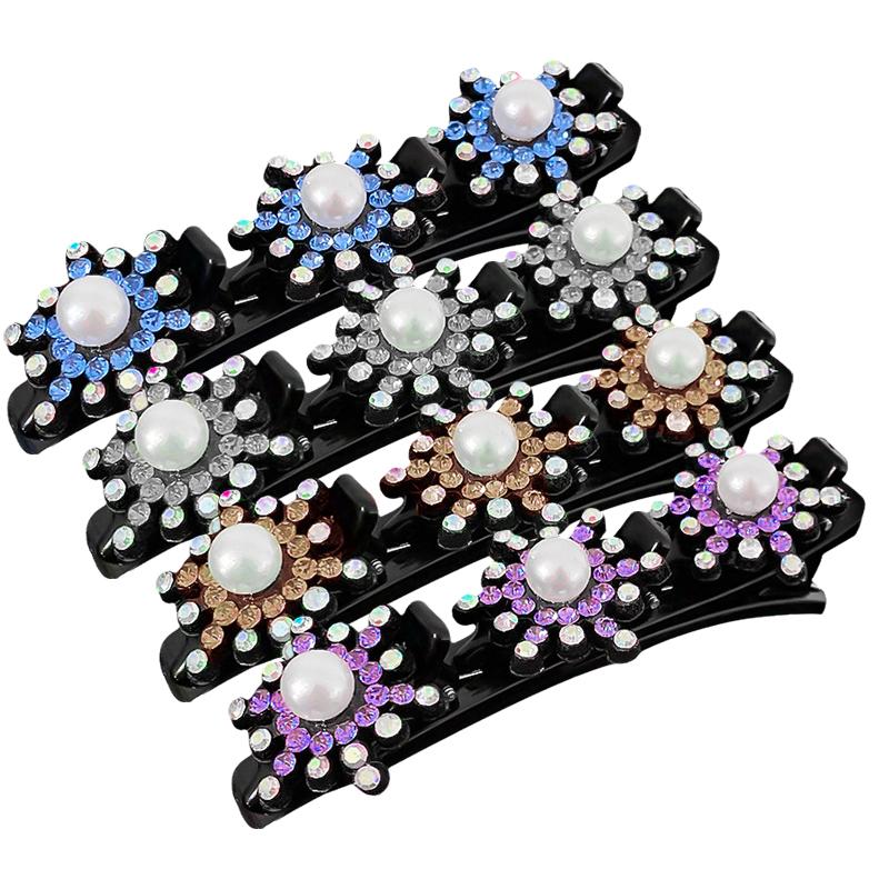 Women Elegant Flower Pearls Braid Hairpins Sweet Hair Clip Braid Decorate Flower Tooth-shaped B K2W7