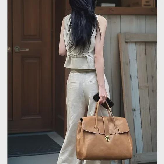 Qiuzhen 2024 Ретро дамский портфель и сумка-тоут большой вместимости