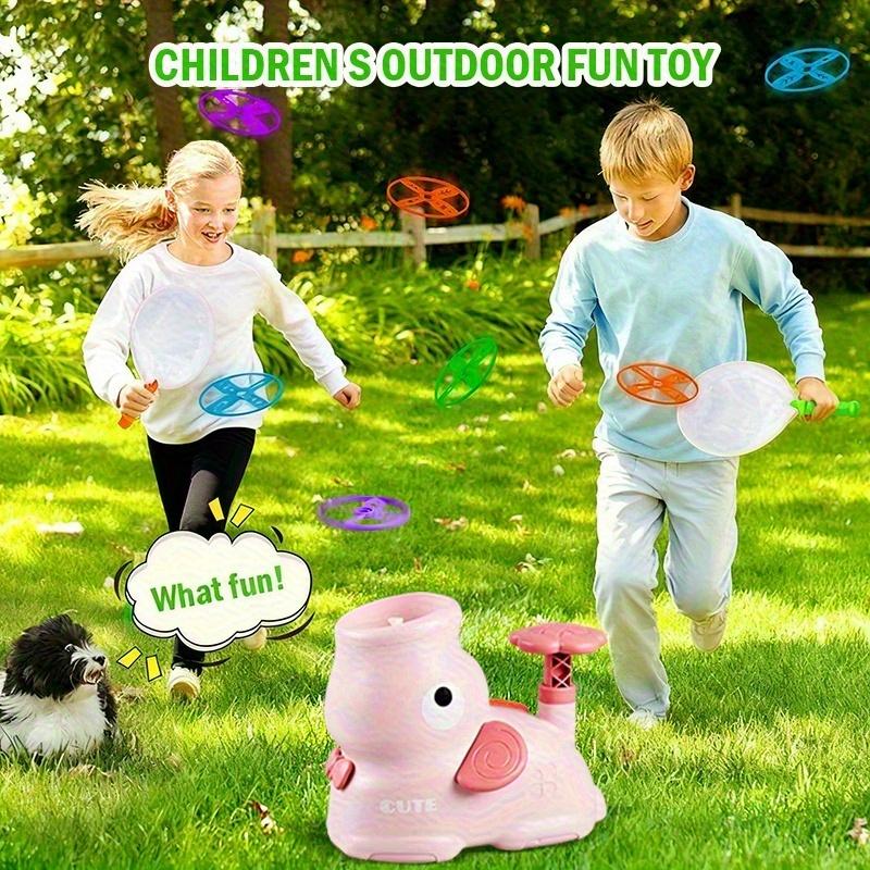 Kids Pop-Up Flying Saucer Launcher Toy with Pink Elephant Flying Discs Outdoor Backyard Park Play Game Durable Launcher 6