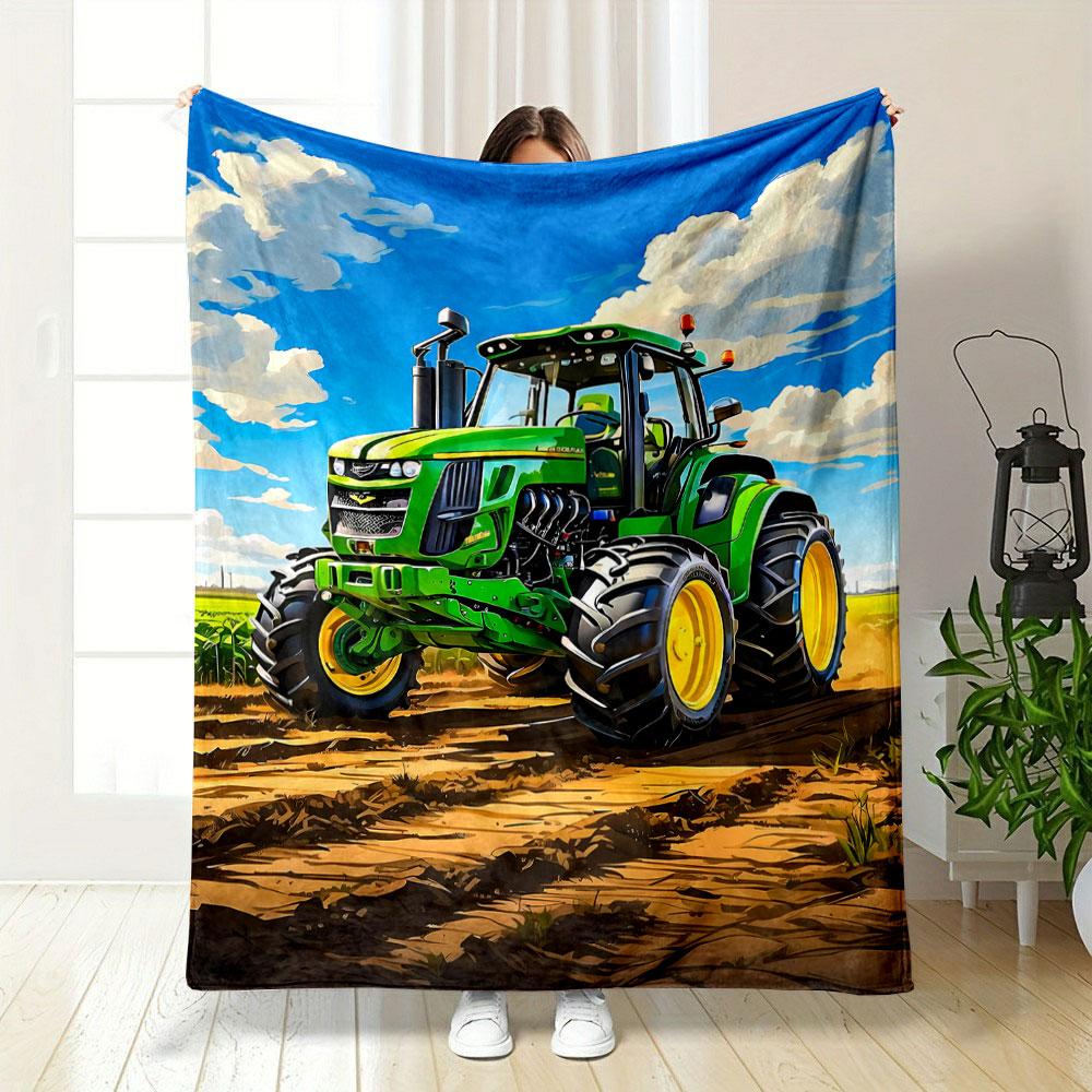 Green Tractor Farm Scene Blanket bedroom Blanket for Livingroom Couch lunch break Soft throw for Friend's festival Gift
