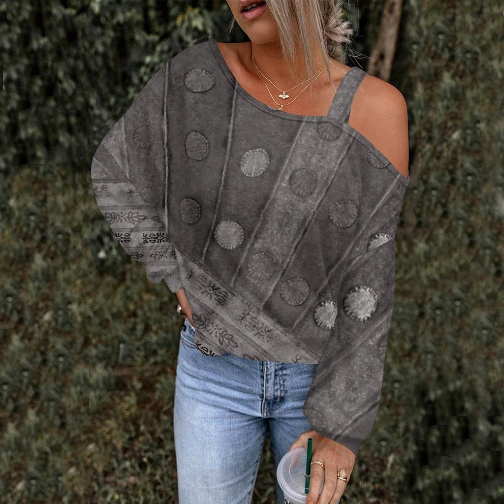 Women's Hollowed Out Fashionable Casual Floral Print Off Shoulder Hoodie Top