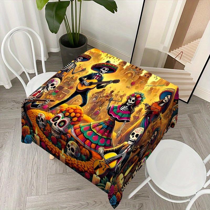 This is a 2D printed tablecloth, with a size of 59X59 inches or 150X150 centimeters. It is designed with vibrant colors.zyc
