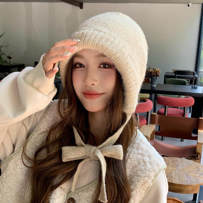 Осенне-зимние женские шапки однотонные универсальные вязаные шерстяные шапки, зимние теплые с защитой ушей и для маленького лица