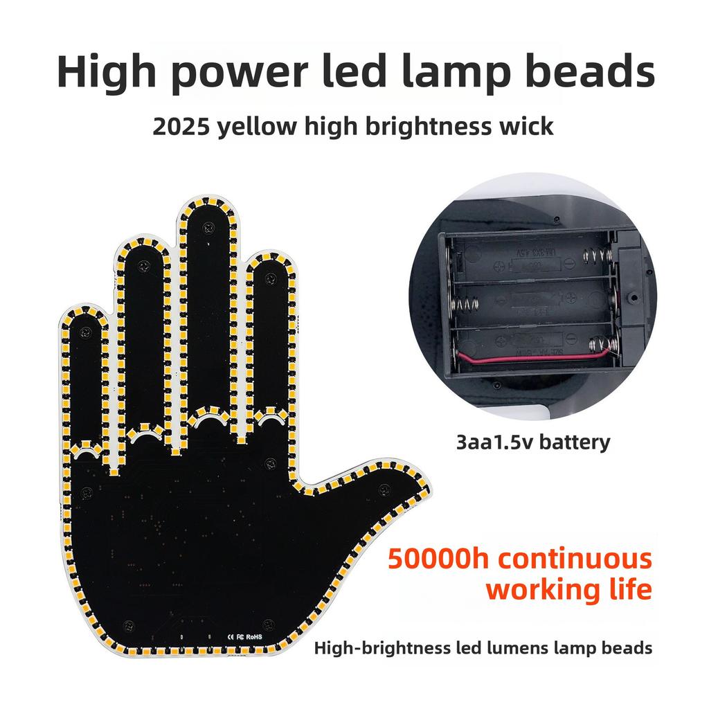 Car LED Finger Gesture Light for Rear Window LED Fun Interactive Gestures Palm Light Decoration