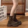 Fashion Temperament Brown Versatile Thick Heel Platform Short Boots Women's New Autumn Elastic Thin Boots