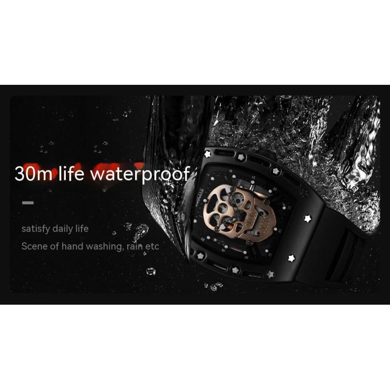 Domineering Skull Barrel Silicone Waterproof Sports Quartz Men's Watch with Gift Box