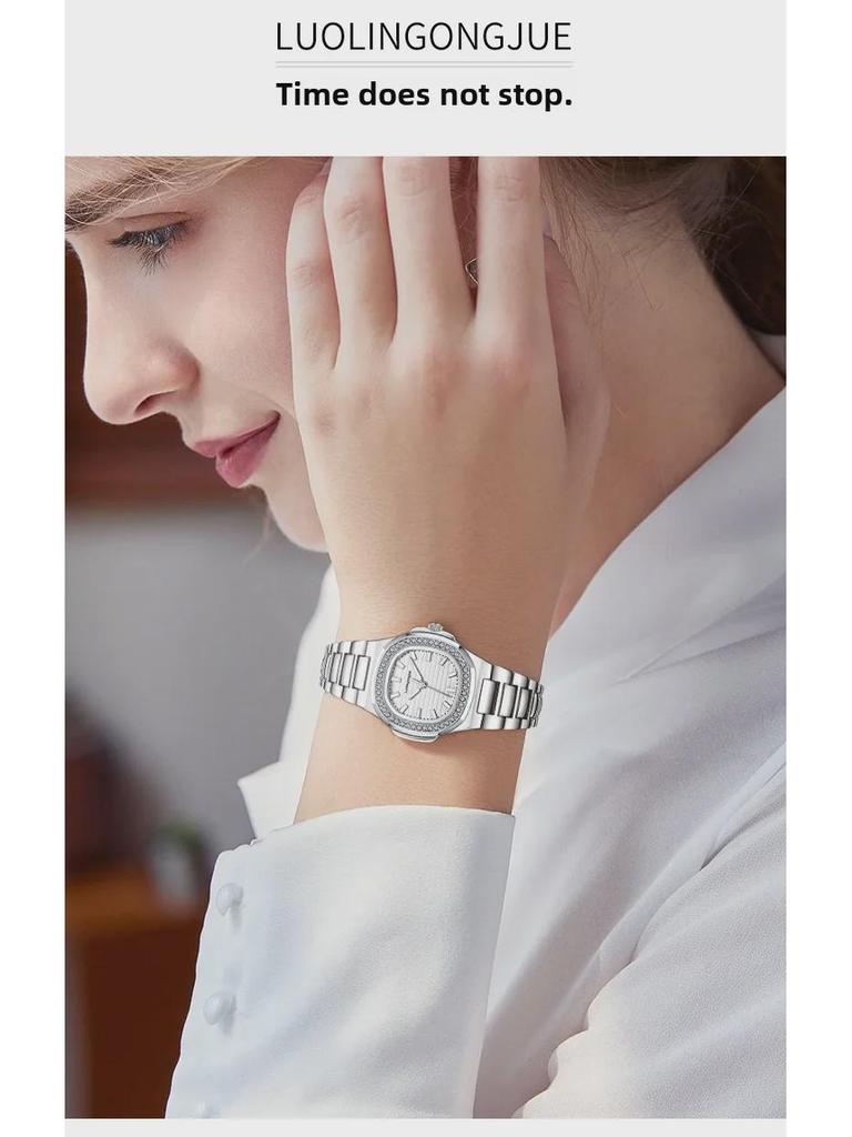 Женские автоматические часы Duke of Lorraine 1158 с квадратным бриллиантом и застежкой-бабочкой из нержавеющей стали