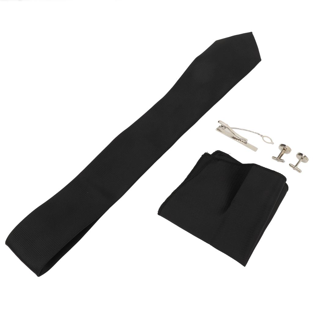 Men Gift Tie Set Silky Necktie Tie Clip Soft Lightweight Pocket Square Cufflink Set 8cm Width for