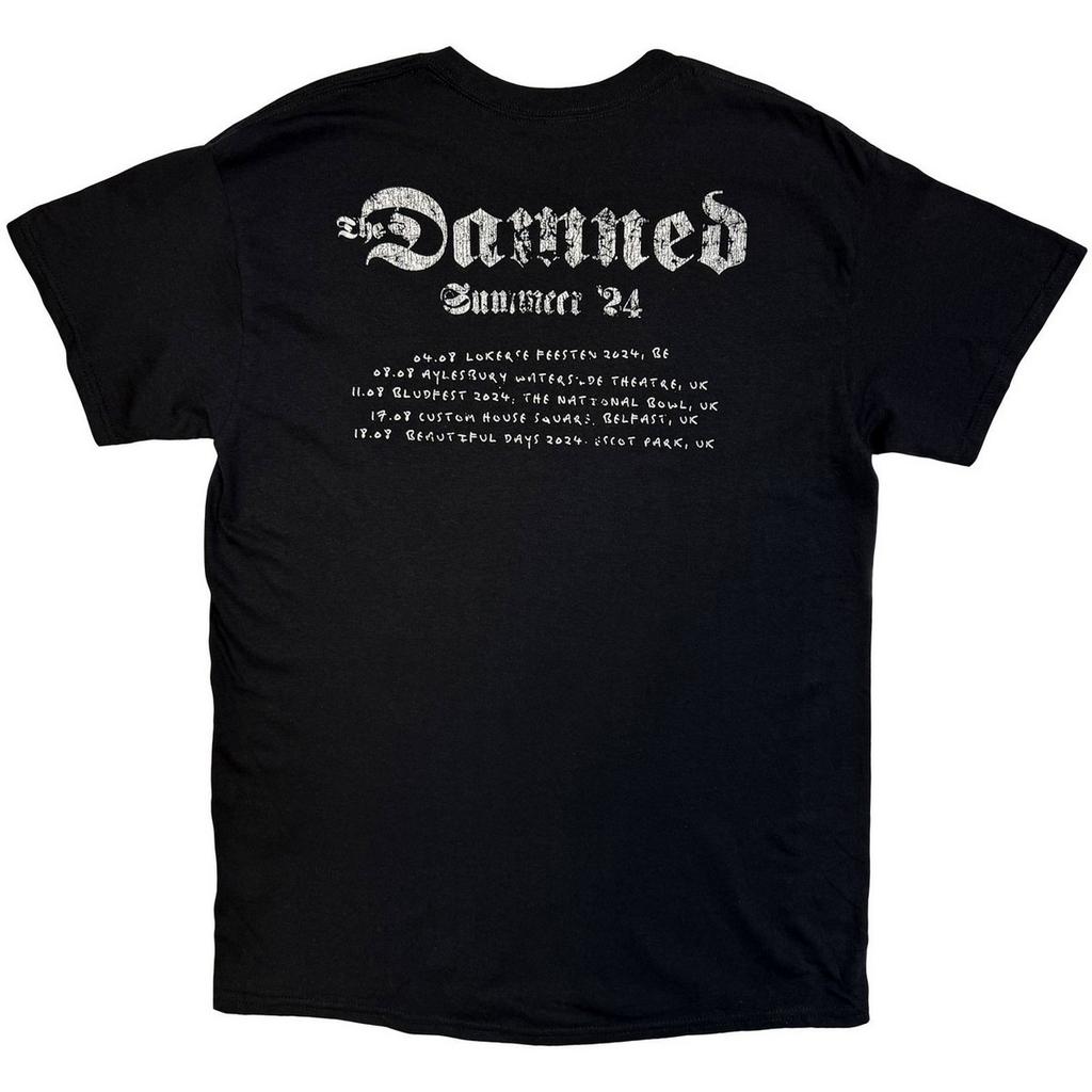 The Damned Unisex Adult EU Tour Summer 24 Distressed Logo Back Print T-Shirt