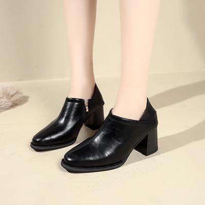 Модные французские женские туфли с квадратным носком на высоком каблуке 2025 года, весна и осень, новый стиль, толстый каблук, глубокий вырез, молния сбоку, женские одинарные туфли