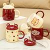 Bear Mug with Lid Spoon Cute Ceramic Water Cup Girl High Looking Cartoon Office Couple Cup Home Use