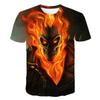 Evil Knight Skull Printed Short Sleeved T-shirt with Flame Pattern Skull Personalized Clothes for Men